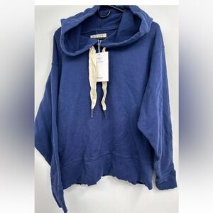Free People X Sandrine Rose Pullover Oversized Blue Hoodie Size M Raglan Hem